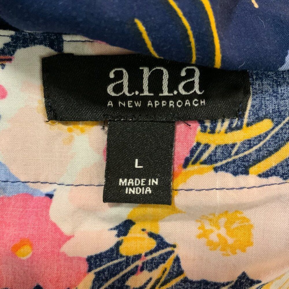a.n.a. Blue Floral Balloon Tassel Trim Sleeve Rayon Kimono Cardigan Large - Picture 9 of 10